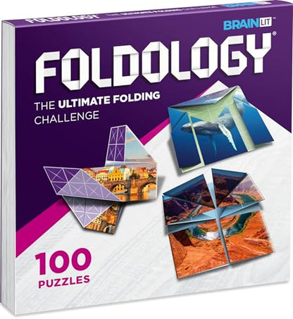 FOLDOLOGY - The Origami Puzzle Game! Brain Teasers for Tweens, Teens & Adults | Travel Game, STEM Toy | Fold the Paper, Complete the Picture | 100 Puzzles | Gift for Ages 10+ - size: 6x6 inches