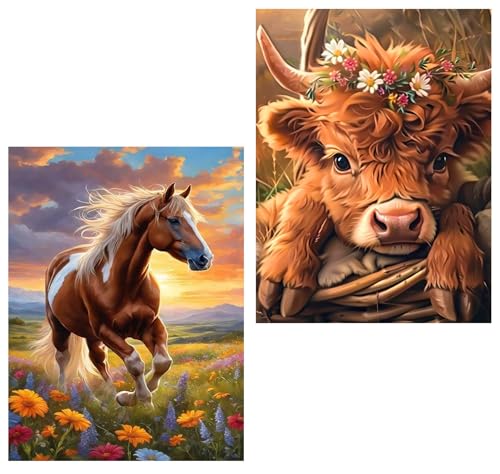 2 Pack Diamond Art Kits for Adults Animals Diamond Painting kit 12x16in - color: 2 Pack Animals, size: 11.8 x 15.7 inches