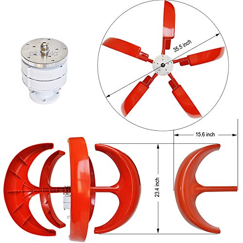 Wind Turbine 200W max 220W 12V 5 Blade Wind Vertical Axis Generator 3 Phase AC Permanent Magnet Generator Wind Turbine Kit with Controller for Hybrid Wind Solar System