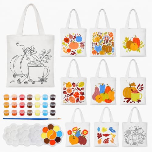 Aliceset 16 Pcs Color Your Own Bag Tote Bag Painting - style: Autumn