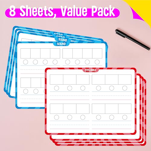 8 Packs Phonemic Awareness Dry Erase Board, Double Sided Dry Erase Board Writable and Erasable Phonics Learning White Board for Kids, Students, Classroom and Home (Each Measures 12” x 9”) - color: Phonemic Awareness