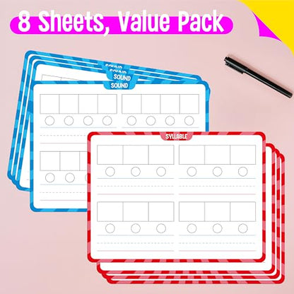 8 Packs Phonemic Awareness Dry Erase Board, Double Sided Dry Erase Board Writable and Erasable Phonics Learning White Board for Kids, Students, Classroom and Home (Each Measures 12” x 9”) - color: Phonemic Awareness