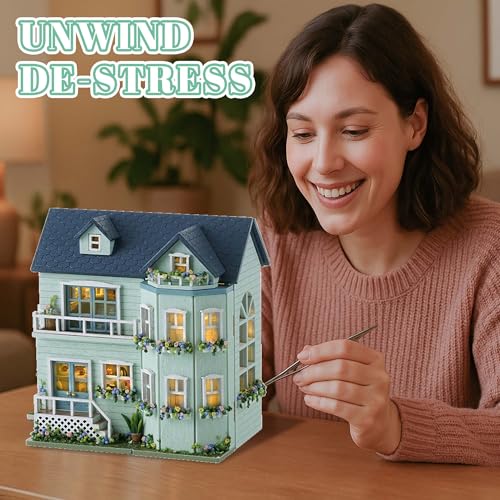 Kisoy Romantic and Cute Dollhouse Miniature DIY House Kit Creative Room Perfect DIY Gift for Friends, Lovers and Families (Warm House) - color: Warm House