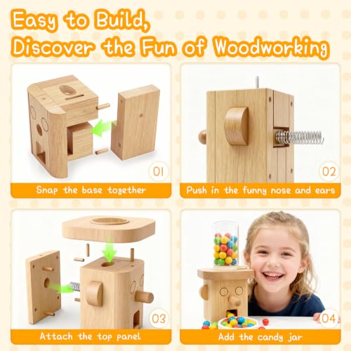 DIY Wooden Candy Dispenser, STEM Building Kit for Kids, Paint and Stickers