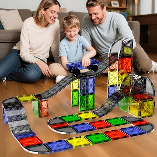 Magnetic Downhill Racer Track: 40pc Blocks Set w Car, STEM Toy 3-8 - size: 40 Pieces