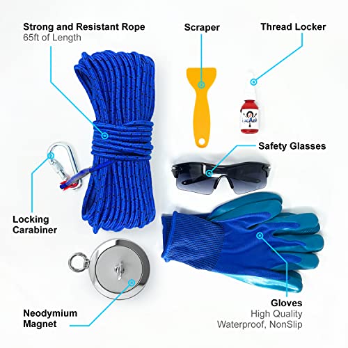 Ultimate Magnet Fishing Adventure Kit - Complete Set with Double-Sided Neodymium Magnet, 66ft Rope, Protective Gloves, Safety Gear & Carrying Case. Choose 1700, 2600, or 4200 lbs Strength - style: 2600Lbs Fishing Magnet Kit