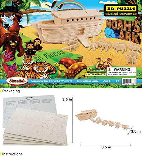 Puzzled 3D Wooden Noah's Ark Toy Puzzle Model Kit - DIY Activity Puzzle for Kids and Adults, Buildable Wooden Noah's Ark Model Toy, Educational Puzzles for Children