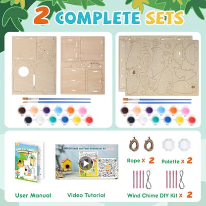 JMMICO Paint Your Own BirdHouses, Wooden Painting Crafts Kits for Kids, Wooden Woodpecker Doorbell & DIY Bird House for Outside, Arts and Crafts for Kids, Easter Gifts for 8-12 Year Old Girls Boys - size: 2PCS