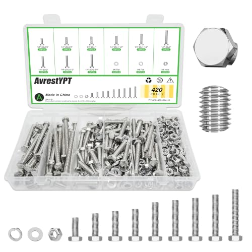 420 Pcs 1/4-20 Stainless Steel Metric Hex Head Screw Kit - size: 1/4-20 -420Pcs