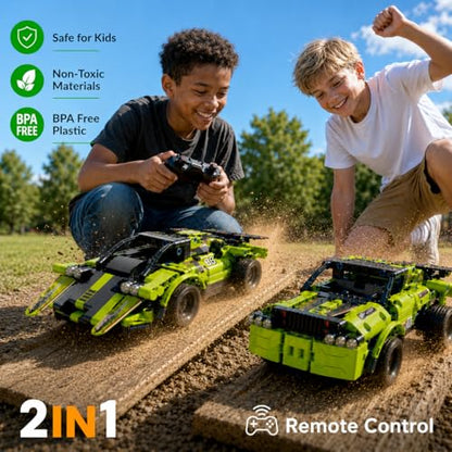 Remote Control Car Building Toys for Age 8-13 Fun STEM Toys for Kids 2 in 1 Model Car Kit to Build Educational Engineering Building Blocks Set Birthday Gift for 7 8 9 10+ Year Old Boys - color: Green Car
