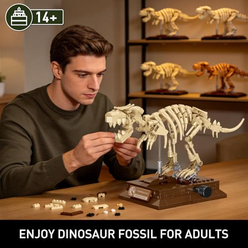 HIGH GODO T. Rex Dinosaur Fossils Building Set with Display Base, Tyrannosaurus Rex Dinosaur Fossil Set, Skeleton Model Set for Home Decor, Ideal Gift for Fossil Lovers Teens Adult 14+ (289PCS) - style: Tyrannosaurus Rex Dinosaur Fossil