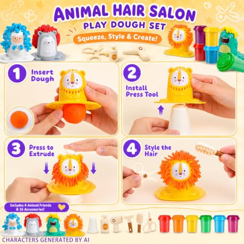 16PCS Play Color Dough Set for Kids Ages 3+,Hair Salon Dough Play Toys