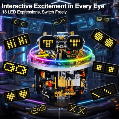 STEM Robot Building Kit for Kids Ages 8-14, 804 PCS Remote & APP Control Spherical Robotics Toy with LED Expressions & Cyberpunk Lights, Programmable Rolling Technic Coding Set, Gift for Boys & Girls