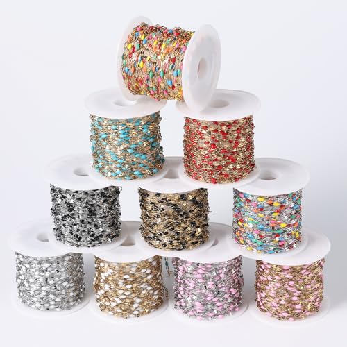 16.5FT Stainless Steel Enamel Chain 2MM Gold Lip Chain for Jewelry Making - color: gold(white)