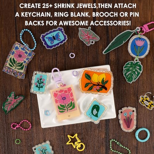 Grabie Shrink Art Craft Kit of 25+ Shapes, Markers & Charms, Bloom Post - color: Bloom Post - For Art Lovers