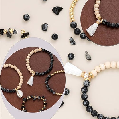 Xylise Jewelry Making Supplies Kit Natural Stone Beads for Irregular Natural Stone with for DIY Craft Bracelet Necklace Earrings for Adults (Black White) - color: Black White