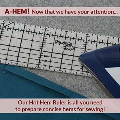 Madam Sew Heat Erasable Fabric Marking Pens, Seam Allowance Ruler and Magnetic Seam Guide, Hot Hem Ruler