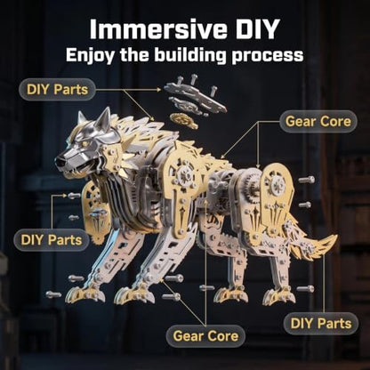 3D Metal Puzzle for Adults,Mechanical Animal Wolf Puzzle Building Set，3D Metal Model Kits, Brain Teaser Puzzles DIY Assembling for Stress Relief - A Collectible Gift for a man and boy (Black) - color: Black