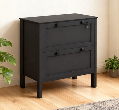 31" Lateral File Cabinet with Lock, 2 Drawer Printer Stand for Home Office - color: Black-a