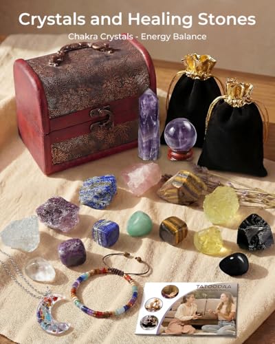 Chakra Healing Crystals Set - Crystals and Healing Stones, Chakra Bracelets, Amethyst Crystal Wand and Ball, 7 Chakra Stones Set, Energy Balance and Protection, Relief Anxiety Stress Gifts for Women - color: Colorful (Set 12)