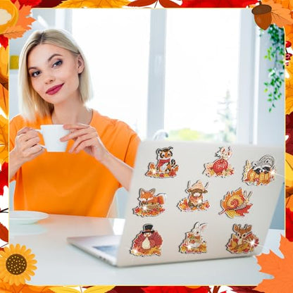 Xuhal 30 Pcs Fall Animal Diamond Painting Magnet Diamond Art Kits for Adult - color: Fall