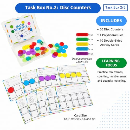 Task Boxes Set of 5 Math Manipulatives Themes with Activity Cards - color: Mixed Set
