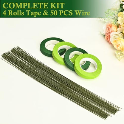 Floral Tape and Wire Kit, 1/2 Inch Tape and 22 Gauge Stems