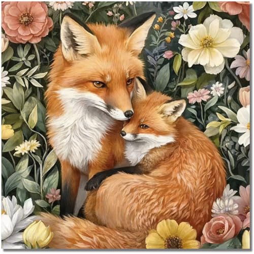 Diamond Art Kits for Adults - Fox Flower Diamond Painting Kits 14X14 inch - color: Fox Flower