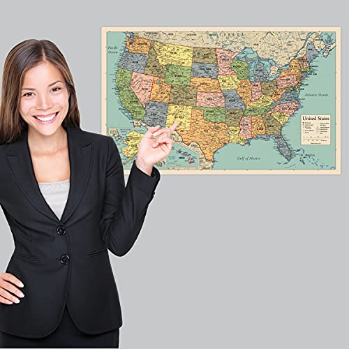 2 Pack - World Map Poster & USA Map Chart [Tan/Color] (LAMINATED, 18” x 29”) - color: Green