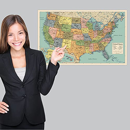 2 Pack - World Map Poster & USA Map Chart [Tan/Color] (LAMINATED, 18” x 29”) - color: Green