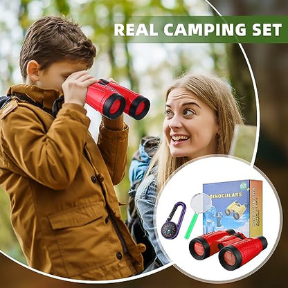 Wettarn 24 Pack Christmas Kid Mini Binocular Compass Magnifying Glass Set for 3-12 Years Boy Girl Toddler Gifts Small Compact Telescope Binocular for Bird Watching Outdoor Camping Hiking Exploring