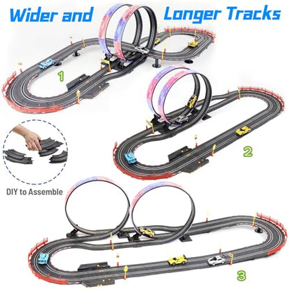 Slot Car Race Track Set for Boys, Electric Track with Light and 4 Slot Cars
