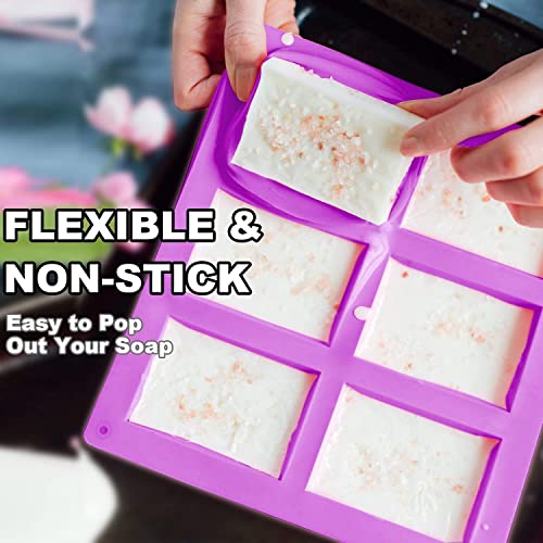 Lerykin 4 Pack Silicone Soap Molds, 6 Cavities Rectangle Silicone Soap Mold, Great for Homemade Craft Soap Bar Mold, DIY Chocolate Molds, Cake Molds & Ice Cube Trays - Just Pop Out (Purple & Pink) - color: Pink+Purple - Rectangle