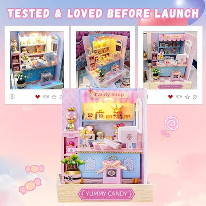 Flever Dollhouse Miniature DIY House Kit Creative Room with Furniture for Romantic Valentine's Gift (Yummy Candy) - color: Yummy Candy