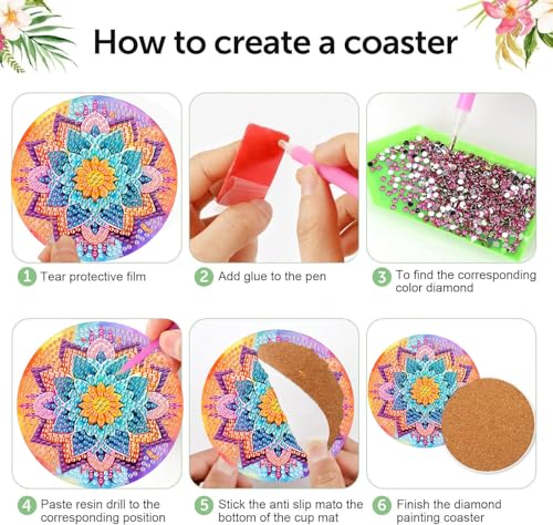 8 Pcs Diamond Art Coasters Kit for Adult with Holder, Diamond Coaster 4x4in - color: Mandala Coasters, size: 8 Pcs 4x4in