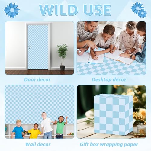Blue Checkered Bulletin Board Paper Roll Retro Pastel Blue Bulletin Board Background Paper Back to School Classroom Decor Poster for Art Craft DIY Projects Home Office Party Supplies 17.7inx20ft - style: Blue Checkered
