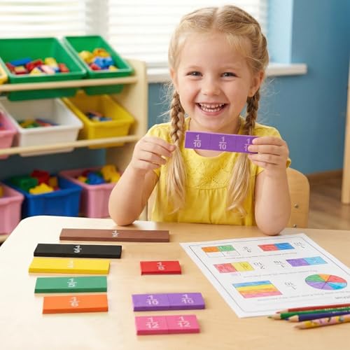6 Sets Magnetic Fraction Tiles & Fraction Manipulatives for Math Learning - 9.45x9.45x0.12 Inch EVA Foam Algebra Tiles & Fraction Tiles Set with Rainbow Colors, 54 Pieces per Set for Classroom & Home