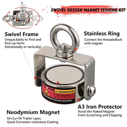 MUTUACTOR 960lbs Φ2.36'' Double-Sides Heavy Duty Swivel Magnet Fishing Kit - style: 960lb Swivel Magnet (Double Sided)--Φ 2.36"
