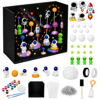 Cinrobiye 67 PCS Galaxy Diorama Scene Kit, 3D Solar System Model Project Set, Outer Space Planet Foam Craft Kit with Astronauts, Rocket and Space-Themed Decorations for School Science Arts Projects