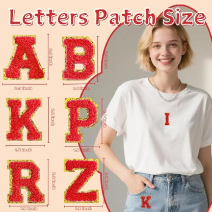 Chenille Letter Patches 26Pcs Self Adhesive Stickers for Clothes Backpacks - color: Red 26 Pcs