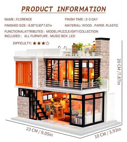 Spilay DIY Miniature House Kit for Adults, Miniature Dollhouse Building Kit - color: Florence