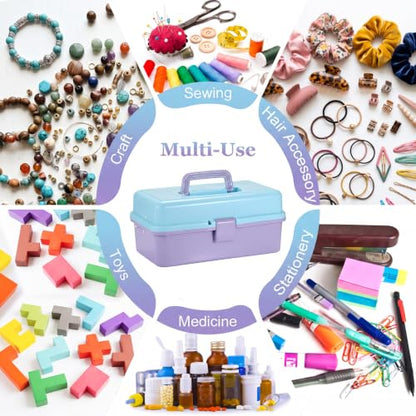 BTSKY 3-Layer Plastic Dividing Storage Box Craft Organizer and Storage - color: Blue+Purple