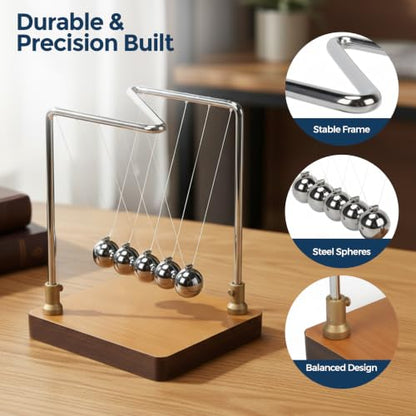 Newton's Cradle Physics Demonstrator, 5 Steel Balls