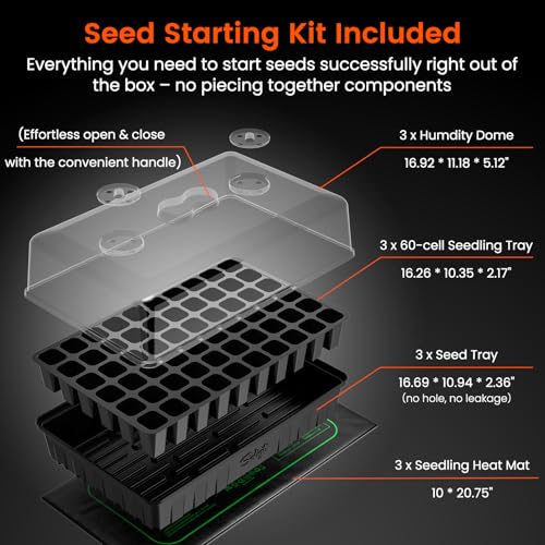 SOLIGT 3 Set 60-Cell Seed Starter Kit with Domes, Cell Trays and Heat Mats - size: 3 SET