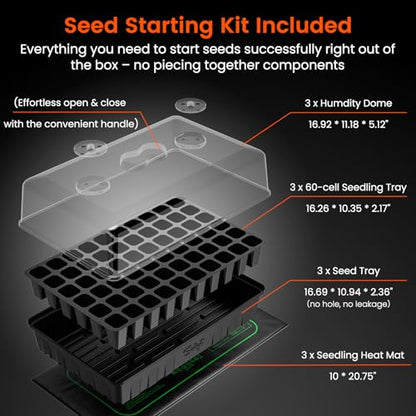 SOLIGT 3 Set 60-Cell Seed Starter Kit with Domes, Cell Trays and Heat Mats - size: 3 SET