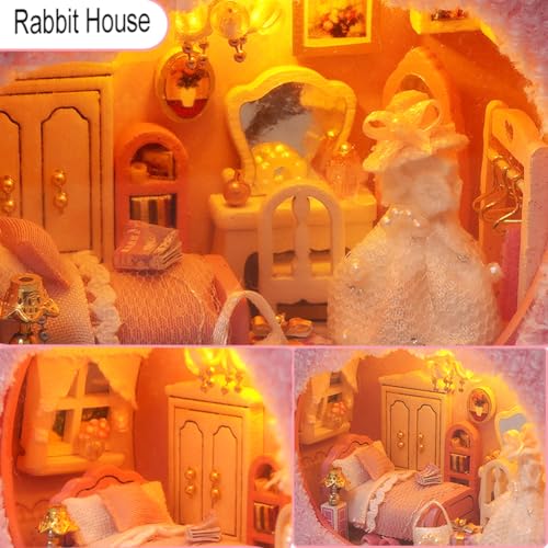 DIY Miniature House Kit, Cute Animal Style Wood Dolls House Model With LED Light - Creativity Gift for Women and Adults - color: E