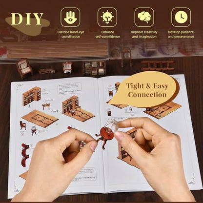 CCCDF Abbey Library Book Nook Kit, DIY 3D Wooden Puzzle with LED - color: Abbey Library