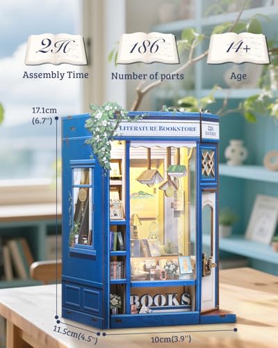 Book Nook Kit Literature Bookstore - 3D Wooden Puzzles with LED - color: Literature Bookstore