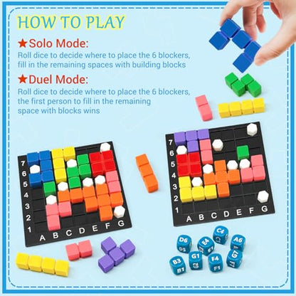 STEM Puzzle Game The Brain Square 2.0 with 10,000,000+ Solutions Pattern Matching Blocks Brain Teaser Toy Roll Dice & Race Your Opponent to Fill Grid for Kids 5+ Back to School Birthday Gift(Hard) - color: Hard_2 Players
