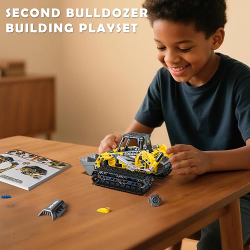 2-in-1 Excavator & Bulldozer Building Kit - 399 Pieces STEM Educational Construction Toys for Kids, Creative Birthday Gift Idea - color: Yellow